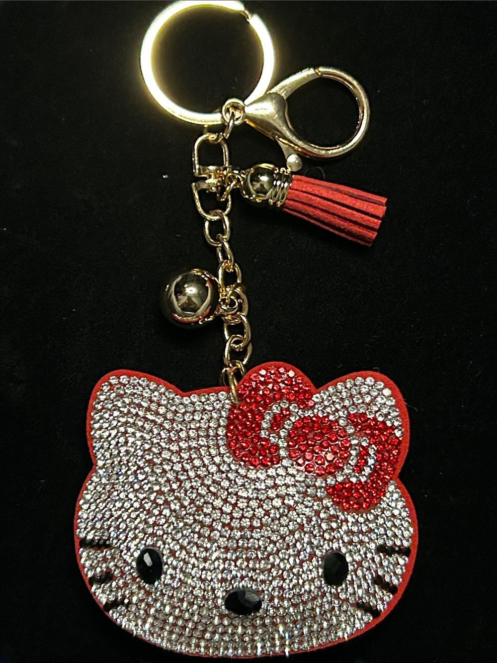 Bling Kitty Keychain/Bag Charm with Red Bow